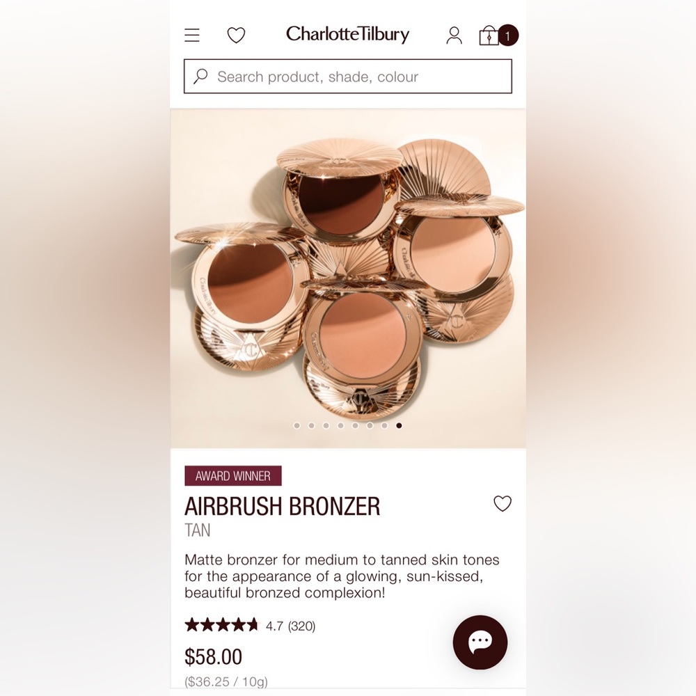 Charlotte Tilbury Airbrush Bronzer: 3/Tan. New in sealed box.